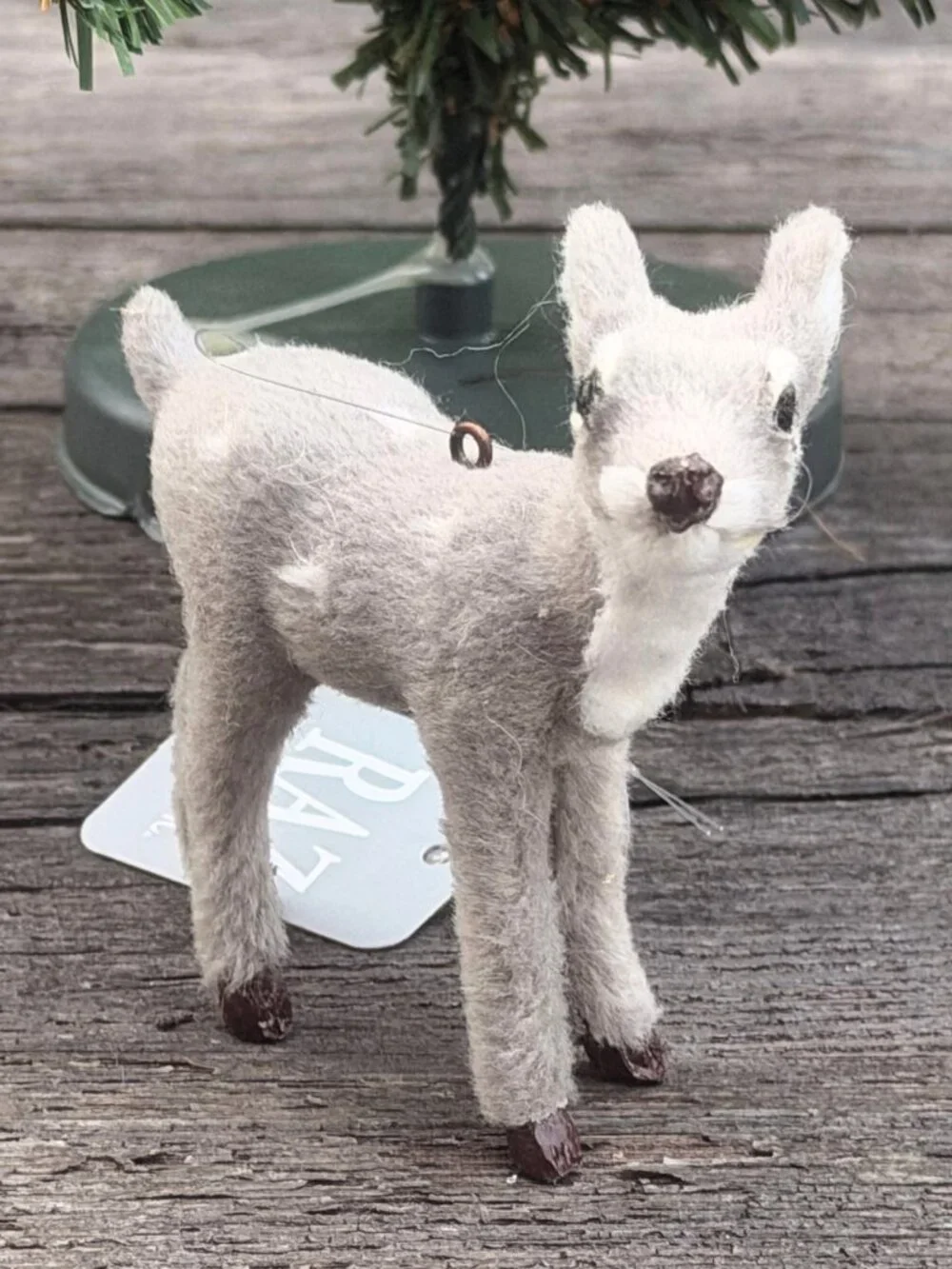 Raz Imports Gray Spotted Fawn Deer Faux Fur Retro Woodland Christmas Ornament